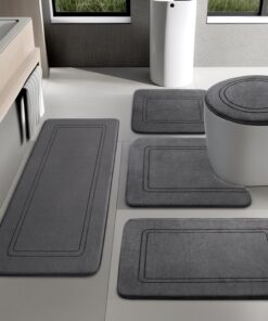 Chakme Dunkelgrau Badzimmerteppich Set 5 Teilig Rutschfest Waschbar Memory-Schaum Badematte UC Vorleger Funktionen und V