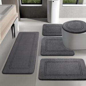 Chakme Dunkelgrau Badzimmerteppich Set 5 Teilig Rutschfest Waschbar Memory-Schaum Badematte UC Vorleger Funktionen und V