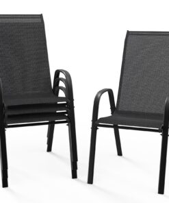 Bonnlo Stapelbare Gartenstühle 4er Set - Wetterfeste Outdoor-Essstühle für Balkon & Terrasse, Atmungsaktiv Textilene, Ro