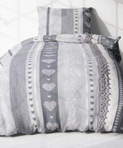 Heubergshop 2-teilige Seersucker Bettwäsche Love Liebe Herzen Anthrazit - Geschenkidee für Partner - 100% Baumwolle, büg