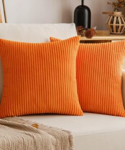 EMEMA Herbst Kordsamt Kissenbezug 50x50 cm für Sofa & Wohnzimmer - 2er Set Orange Dekorative Weiche