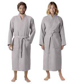 HOMELEVEL Pique Bademantel 100% Baumwolle Damen Herren Reise Sauna OEKO-TEX STANDARD 100