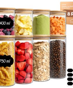 ComSaf Luftdichte Vorratsgläser mit Holzdeckel 8er Set Küche 400ml×4 + 750ml×4