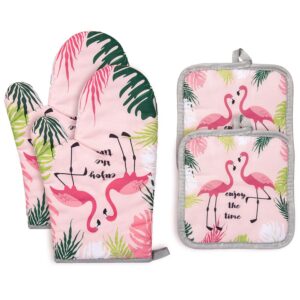 Czemo Hitzebeständige Topfhandschuhe Baumwolle Flamingo für Küche, Backstube, Grillparty