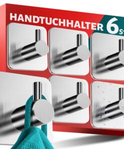 Menz Handtuchhalter ohne Bohren Edelstahl, 6er Set - Hochwertige Badezimmer Handtuchhalter