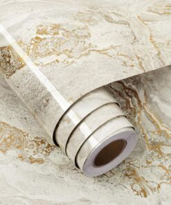 Möbel Marmor Beige Gold Wasserdichte Klebefolie Küche 30CM×5M Selbstklebendesign Tapete
