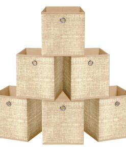 Faltbare Aufbewahrungswürfel Boxen - Perfekt für Büro und Haus, praktische Speicherset in Beige (6er Set, 33 x 33 x 33 c