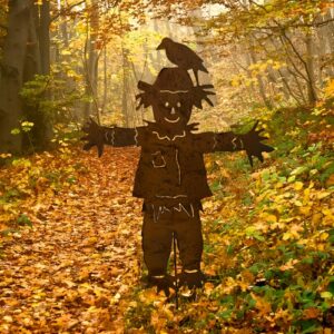Tuzsocr Wetterfest Edelrost Roststecker, Rost Vogelscheuche Gartenstecker,Vintage Outdoor Herbstdeko Holz Zaunfiguren