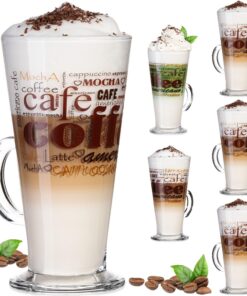 PLATINUX Kaffeegläser Set 6-Teilig Glas Latte Macchiato Gläser Cappuccino Gläser max. 280ml MIT GRIFFF Für Kaffeesalon U