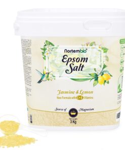 Nortembio 100% Epsom Salz Jasmin & Zitrone 3 kg – Natürliche Magnesiumquelle & Feuchtigkeitsspendend für Entspannungsbäd