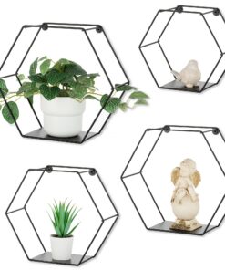 Hexagon Wandregal Schwarz Metall 4er Set - Modern Schweberegal Pflanzenregal Aesthetic