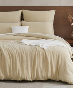 EMME Oeko-TEX Zertifizierte Extra Weiche Musselin Bettwäsche Set, 135x200 cm + 80x80 cm, 100% Baumwolle, Beige OEKO-TEX