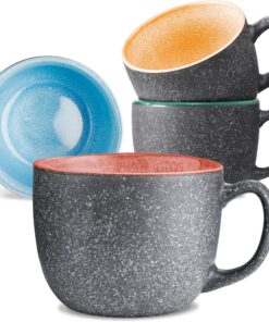 Cosumy Kaffeetassen 4er Set 350ml Groß Keramik – Hält Lange Warm Handgefertigte Bunte Reaktive Glasur