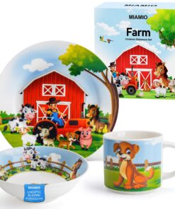 MIAMIO 3er-Set Kindergeschirr/Porzellan Kinderbesteck Bauernhof-Design für Kinder und Kleinkinder | MIAMIO Porzellan Ki