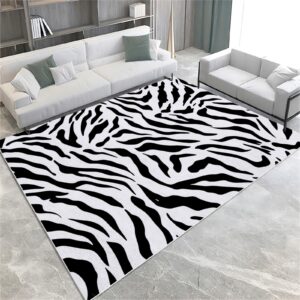 UUZEAI Wohnungswäschebarer Teppich Schwarz-Weiß Zebra Print, Luxuriös Weich für Schlafzimmer, Büro und Kinderzimmer, 120