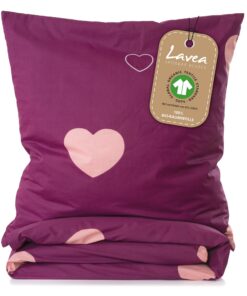 Lavea® Milena Kinderbettwäsche Set, 100% Bio-Baumwolle, Herz-Motiv, weich, Bordeaux Rosa, 135x200 cm & 80x80 cm mit Reiß