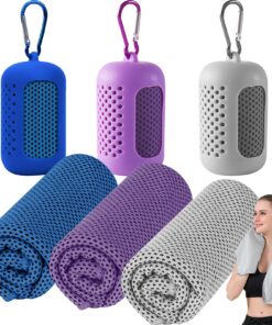 3 Stück Kühlende Handtücher 30x90cm - Cooling Towel aus Mikrofaser für Nacken & Sport (Blau, Lila, Grau) Kühlende Hand