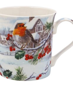 **The Leonardo Collection Weihnachtliche Rotkehlchen-Tasse für Küche und Zuhause - Langlebige Porzellan-Tasse für heiße