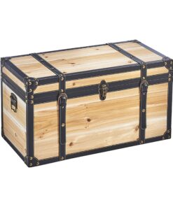Kobolo Florence Holztruhe 70x35x38 cm mit Metalldetails & Kunstlederverschluss