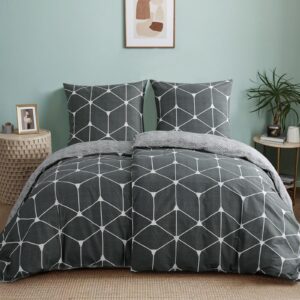 RUIKASI Baumwollbettwäsche Anthrazit 135x200 4 Teilig - OEKO-TEX STANDARD 100 Geometrie Muster Bettbezüle Set