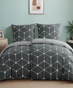 RUIKASI Baumwollbettwäsche Anthrazit 135x200 - 4teilig Geometrie Muster OEKO-TEX