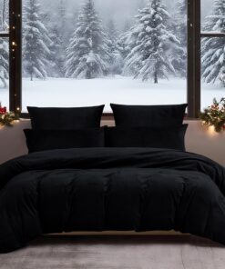 Winter Bettwäsche Warm Kuschelig Flauschige Bettwäsche Set Schwarz 3 Teilig mit Reißverschluss und 2 Kissenbezüge 80x80