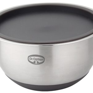 Dr. Oetker Rührschüssel mit Deckel BACK SPASS 2,5 L | Rutschfester Silikonboden & flacher Schüttrand | Edelstahl-Schüsse