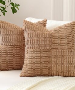 Sungeek 2er Set Wohnzimmer Kissenbezüge, Braun, 50x50cm, Kreuzstreifen Muster, Boho Dekoration