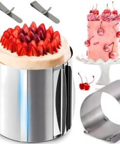 Reeto Hoche 20 cm Verstellbarer Kuchenring für Desserts Silber Edelstahl Rund Durchmesser 16-30 cm Backzubehör Tortenfor