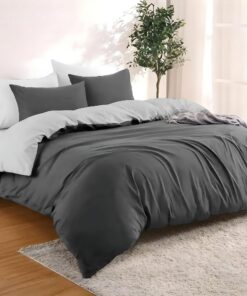 Dreamzie - Bettwäsche Set - 155x220 cm mit Kissenbezügen - Dunkelgrau/Hellgrau - 100% Mikrofaser -Chemikalienfreies OEKO