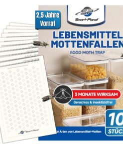 Effektive Lebensmittel-Mottenfalle mit 2,5 Jahres Vorrat | Pheromonmottenfallen fürGiftfreie Lockwirkung | 10er Set maxi