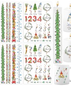 4 Bögen Adventsaufkleber für Kerzen, in Form von Zahlen, Dekoration für Weihnachtsfeier und Partys | Weihnachts-Advents