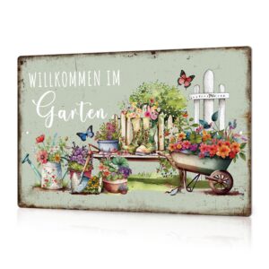 Putuo Decor WILLKOMMEN IM Vintage Blumen Garten Poster für Terrasse und Veranda 7,9 x 11,8 Zoll