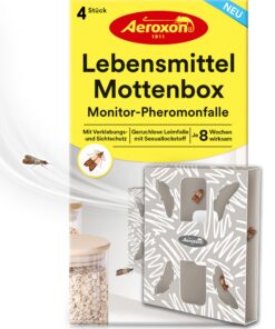 Aeroxon Geruchlose Lebensmittelmottenfalle Packung von 4 - Wirksame Klebefalle für die Küche mit Verklebungs- und Sicht