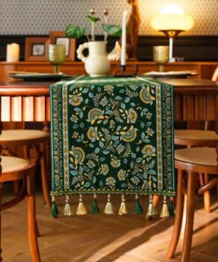 Amerikanischer grüner rustikaler Jacquard-Tischläufer, doppellagig, wendbar, ideal für Vintage-Heimdekoration im Esszimm