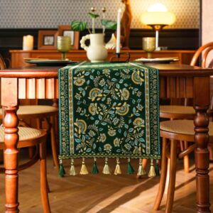 Amerikanischer grüner rustikaler Jacquard-Tischläufer, doppellagig, wendbar, ideal für Vintage-Heimdekoration im Esszimm
