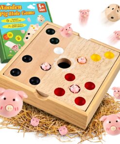 Wooderma Holz Schweinchen Spiel - Big Hole | Lustiges Würfelspiel für Kinder und Erwachsene | Familienspiel | Ferkelrenn