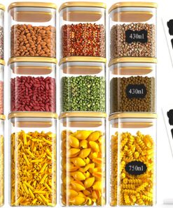 Amzeeniu Glas Vorratsdosen 12er Set 750ml/430ml Luftdicht mit Holzdeckel Eckig für Küche