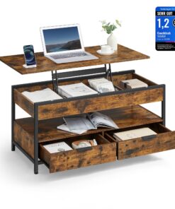 VASAGLE hochwertiger Couchtisch, höhenverstellbar, perfekt für Wohnzimmerszenarien, mit Schubladen und offenem Fach, 50