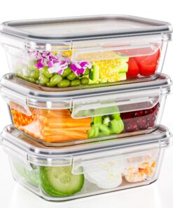 Frischhaltedosen Glas mit Deckel, 1040ml, Luftdicht Aufbewahrungsbox für Meal Prep, 3er-Set | Glasschüssel Lunchbox, 10