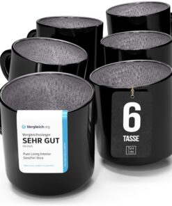 Steingut Kaffeetassen Set 6 Pers. Ibiza Grau - Spülmaschinenfest, Mikrowellenfest & Kratzfest