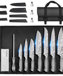 MOSFiATA Edelstahl Küchenmesser Set 12-Teilig Outdoor Fingerschutz Wetzstab Optimal für Unterwegs