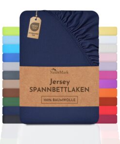 NatureMark Jersey-Spannbettlaken – 100% Baumwolle, OEKO-TEX Standard 100 – 180 x 200 bis 200 x 200 cm, Navy Blau