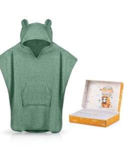 Fuchs&Panda® Extra warmes Badeponcho Kinder | 100% Bambus | Handtuch Poncho Kinder Kupfer-grün | perfektes Geschenk