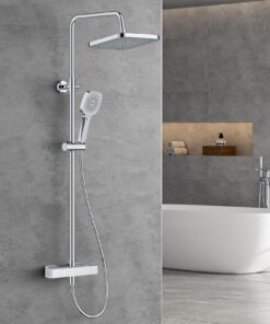FORIOUS Thermostatische Duschsystem Komplettset für Erwachsene im Bad mit Quadratisch-Overhead Regendusche
