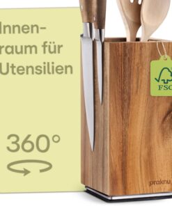 Praknu Messerblock FSC® Akazienholz 360° drehbar - Für die Küche - Beidseitiger stark Magnet - Rutschfest - Kostenlose L