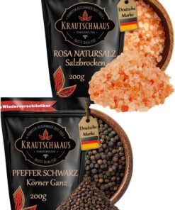 **Krautschmaus Salz und Pfeffer rosa Natursalz grob & schwarzer Pfeffer für die Mühle 200g Himalaya Kristallsalz Salt R
