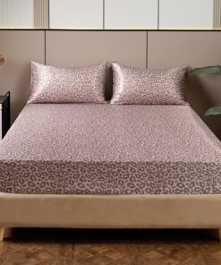 Luofanfei Satin Spannbettlaken Rosa Pink Leopardenmuster für High-Flex-Matratzen Seidig Glänzend 160x200cm
