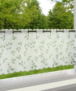 Küchenblätter gardinen grün-weiß Modisch transparent für Frühling Sommer 45x115 cm | Bistro Gardine Blätter grün-weiß m