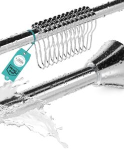 Duschvorhangstange ohne Bohren inkl. 12 Ringe - Stabile 120-215cm Teleskop Duschstange ohne Bohren aus Edelstahl rostfrei - Duschvorhang Stangen Set - Teleskopstange Dusche & Badewanne